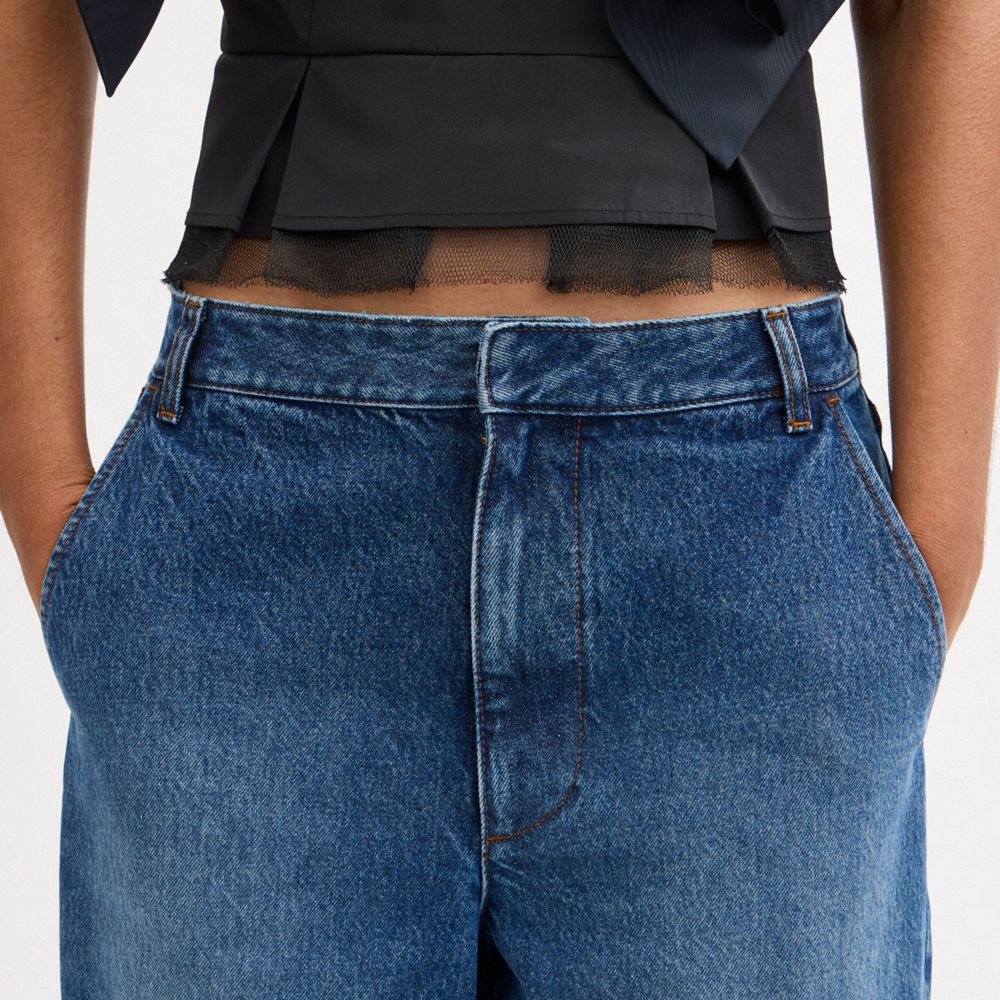 COACH®,Denim Trousers In Organic Cotton,Cotton,Straight,Wide Leg,Casual,Work,,Detail View