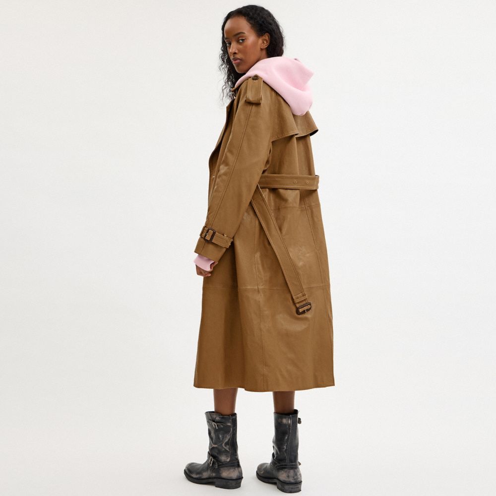 COACH® | Leather Double Breasted Trench Coat