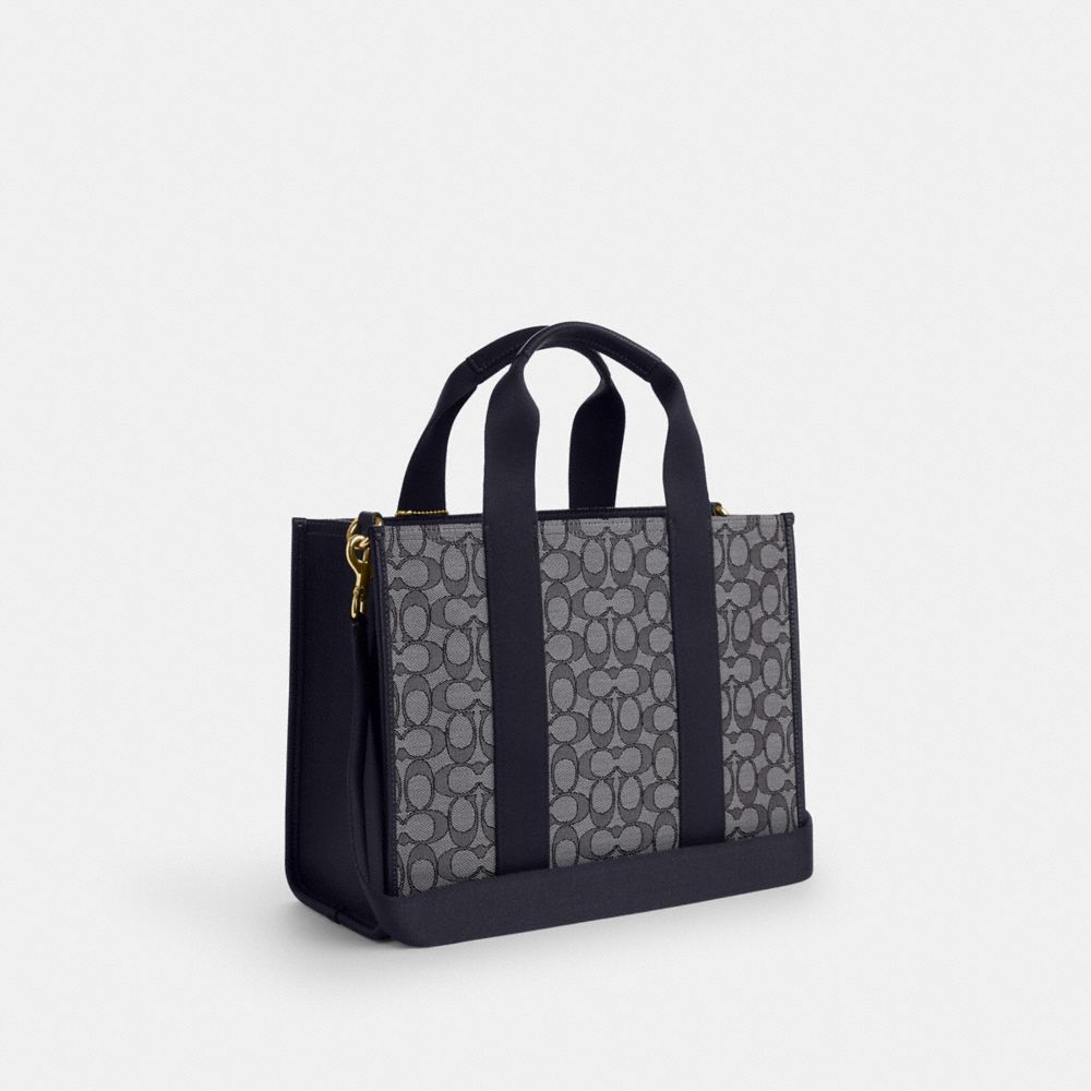 COACH®,Smith Tote Bag In Signature Jacquard,Cotton,Polyester,Tote,Faux Leather,Piping,Stripe,Pen Holder,Casual,Multi Color,Angle View