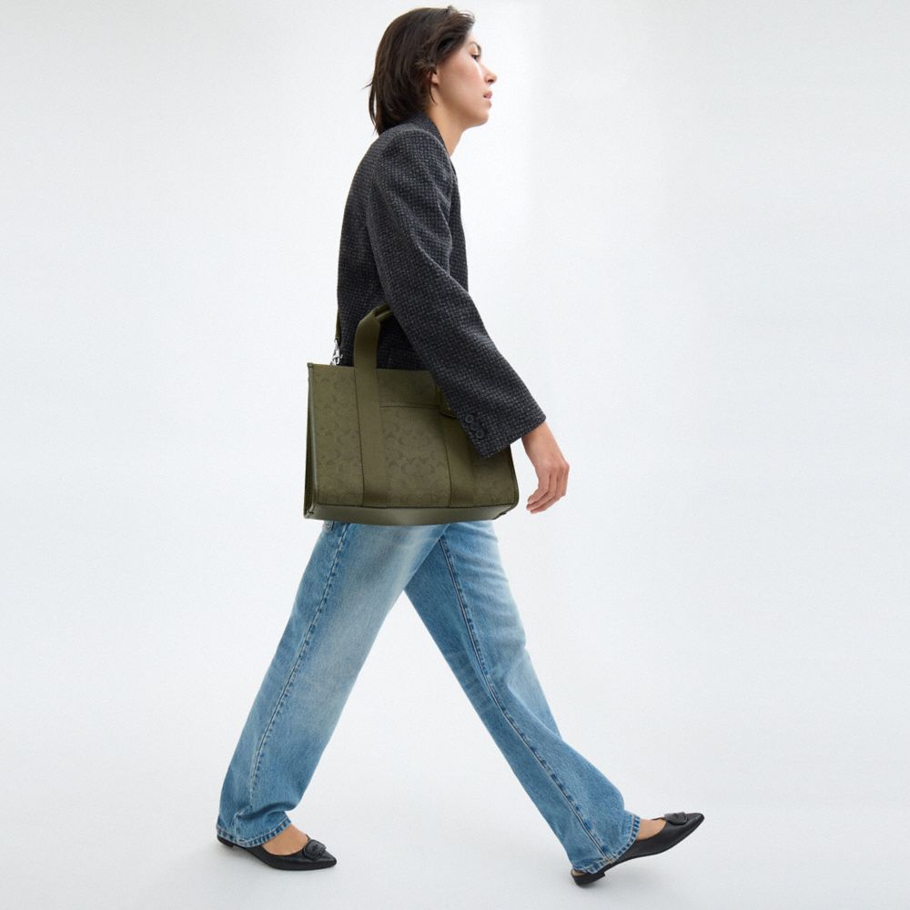 COACH®,Smith Tote Bag In Signature Jacquard,Cotton,Cotton Blend,Tote,Expandable,Pen Holder,Work,Casual,Olive,Detail View
