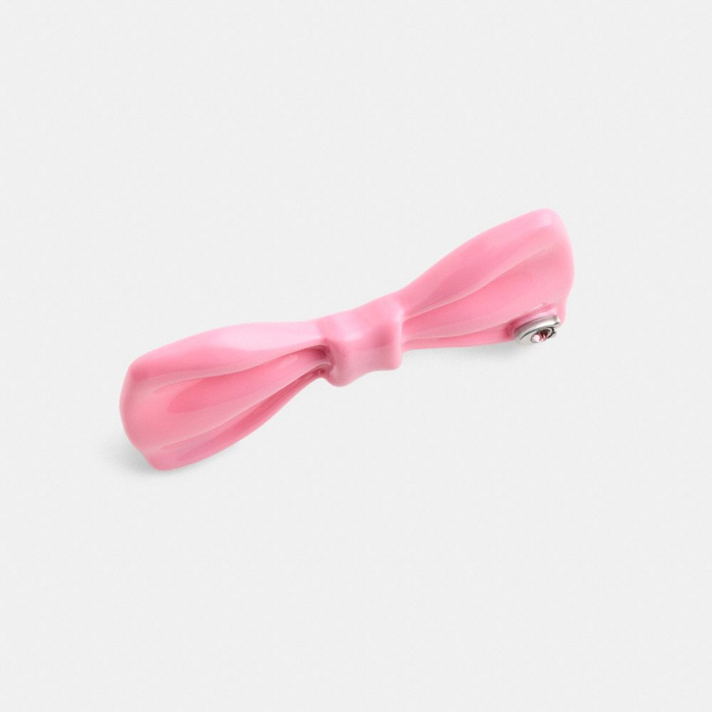 COACH®,Bow Barrette,Hair Pin,Bow,Logo,Metal,Casual,Pink,Inside View,Top View