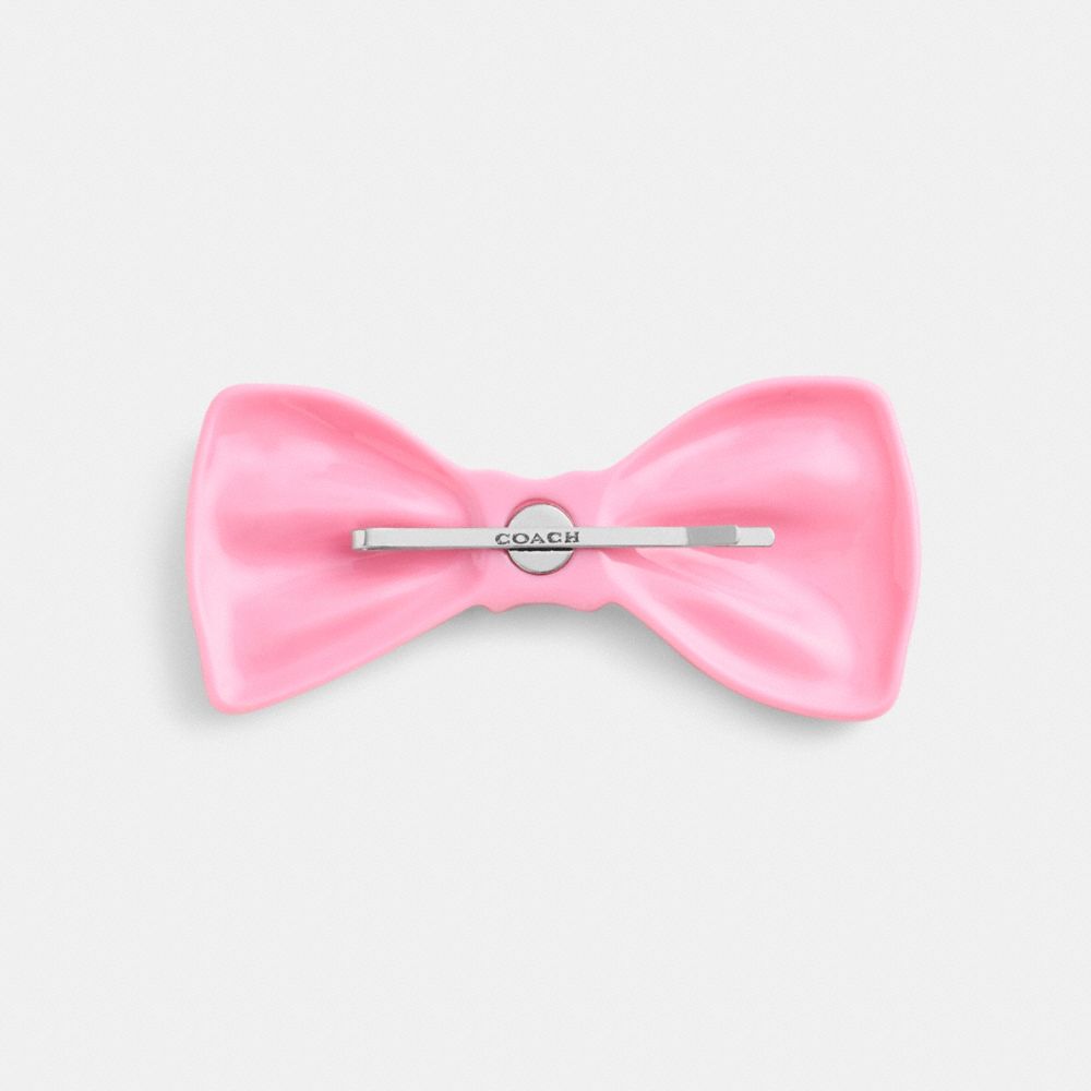 COACH®,Bow Barrette,Hair Pin,Bow,Logo,Metal,Casual,Pink,Alternate View
