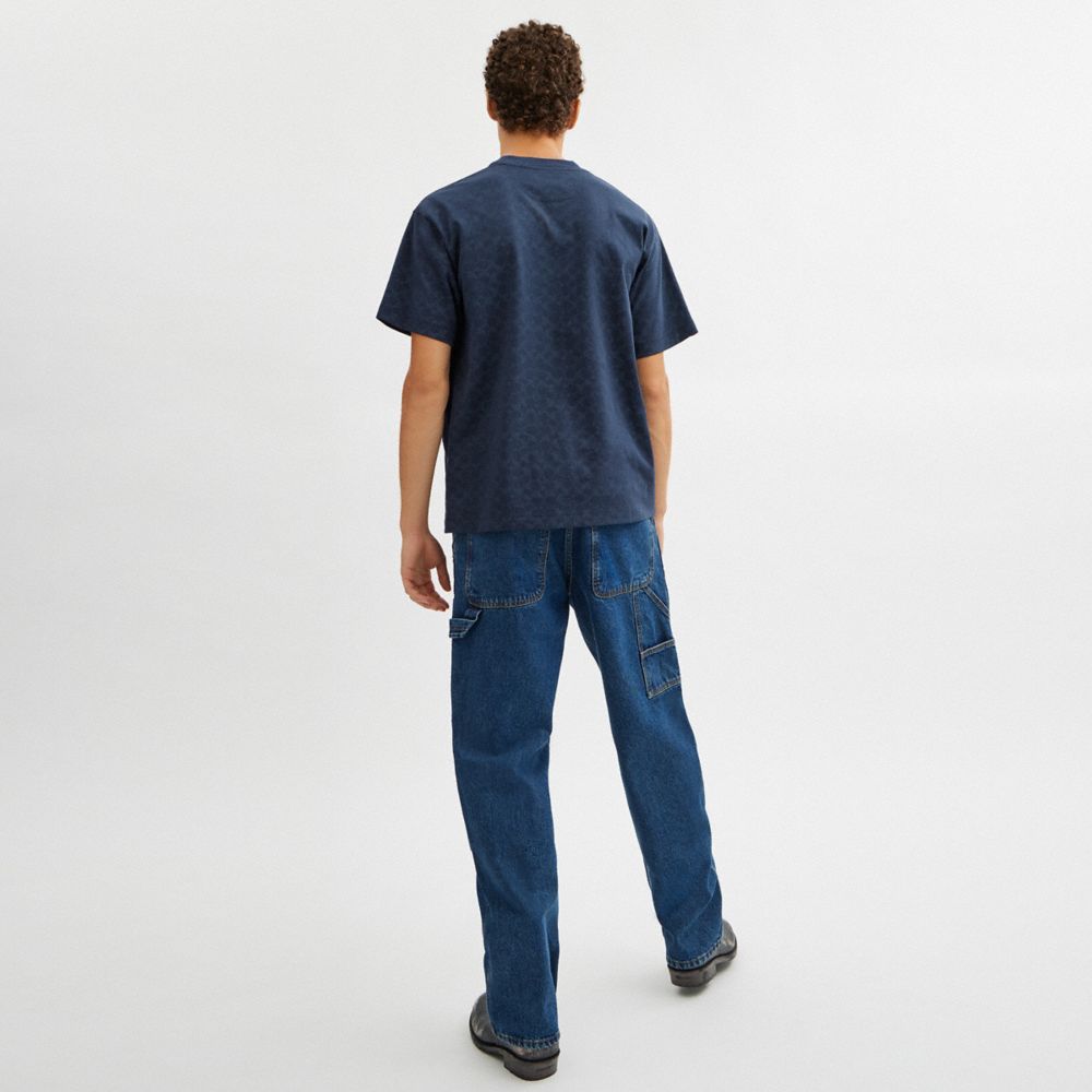 COACH®,Signature Moon Relaxed T Shirt In Organic Cotton,Cotton,T Shirt,Casual,Navy,Scale View