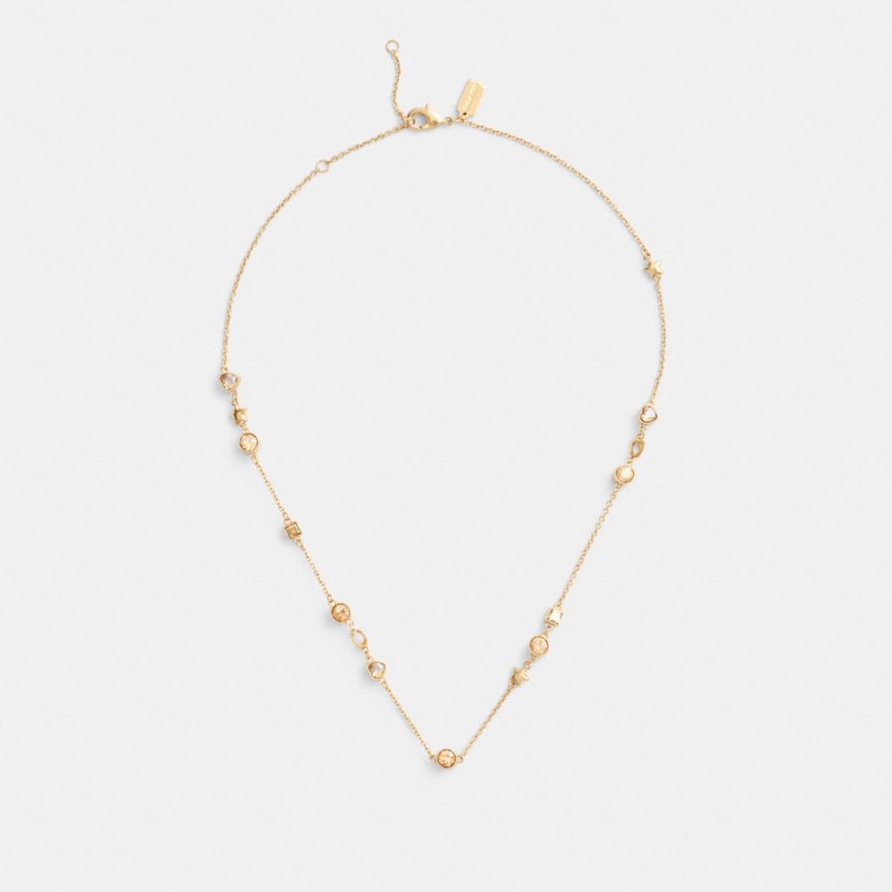 COACH®,Star Heart Mix Necklace,Single Strand,Glass,Cubic Zirconia,Crystal,Square Embellishment,Gem Embellishment,Heart Emb...,Beige,Inside View,Top View