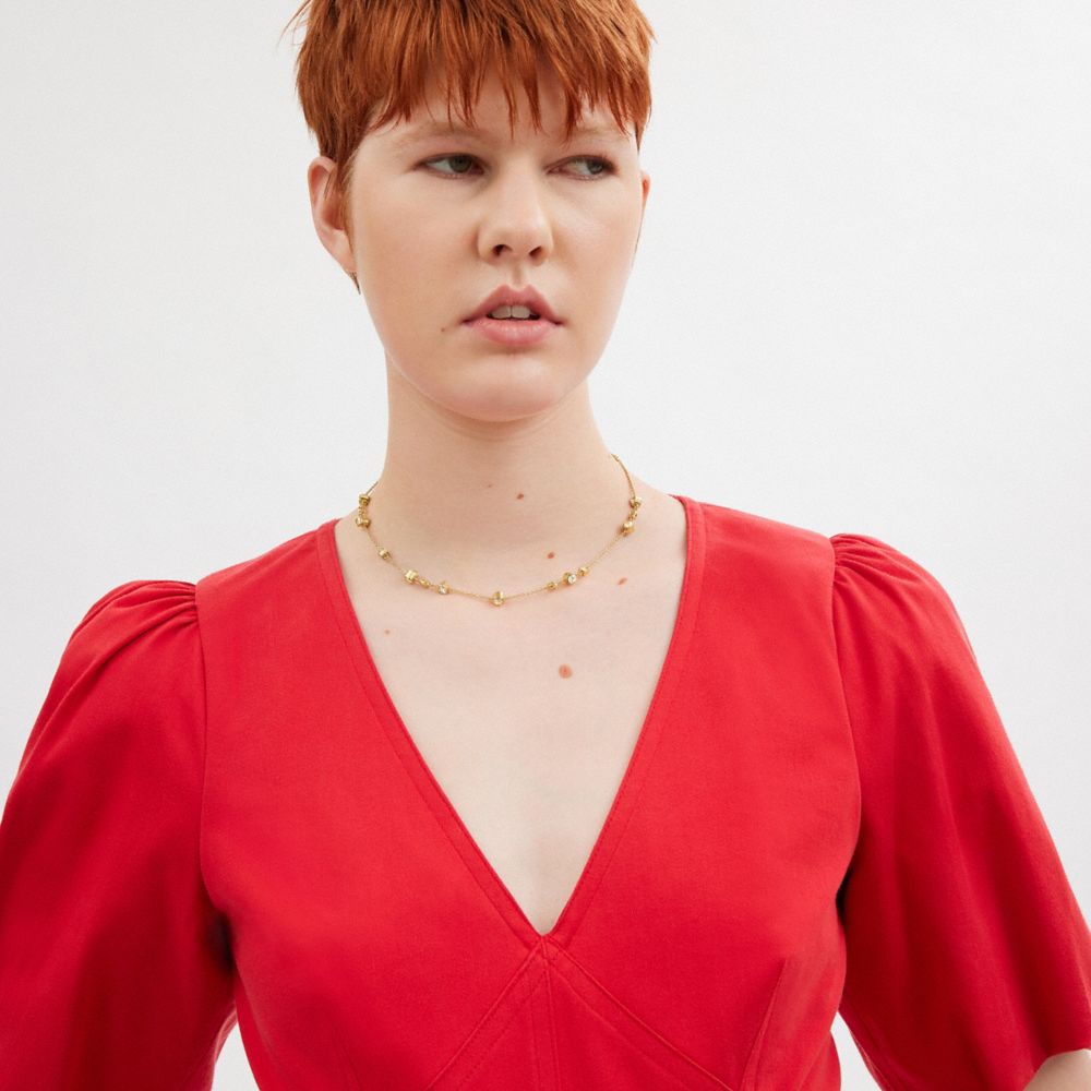 COACH®,Star Heart Mix Necklace,Single Strand,Glass,Cubic Zirconia,Crystal,Square Embellishment,Gem Embellishment,Heart Emb...,Beige,Detail View