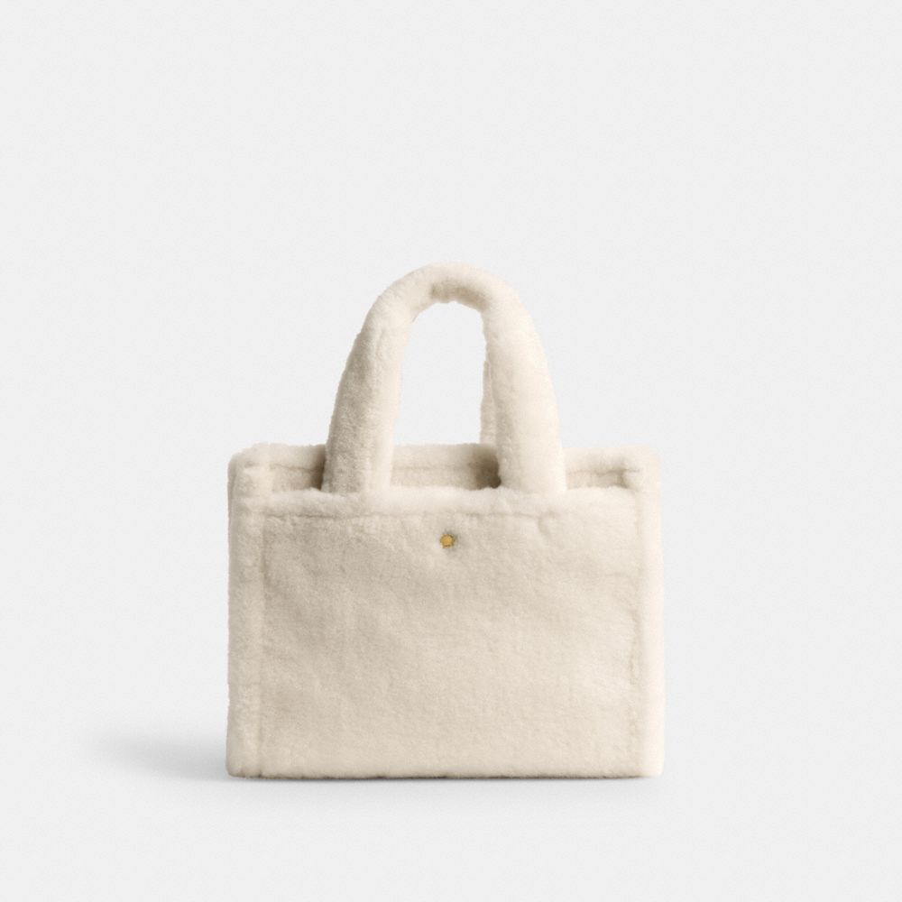 COACH®,Cargo Tote Bag 26,Shearling,Crossbody,Logo,Embossed,Compact,Brass,Casual,Cream,Back View