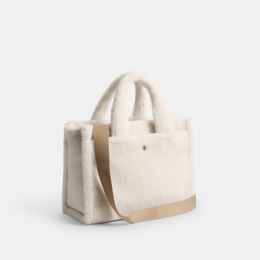 COACH®,Cargo Tote Bag,Shearling,Tote,Logo,Embossed,Brass,Casual,Cream,Angle View