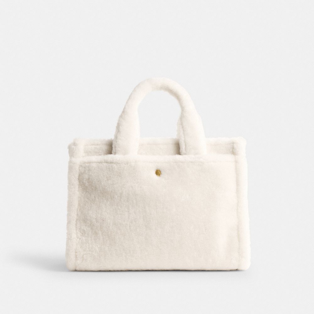 COACH®,Cargo Tote Bag,Shearling,Tote,Logo,Embossed,Brass,Casual,Cream,Back View