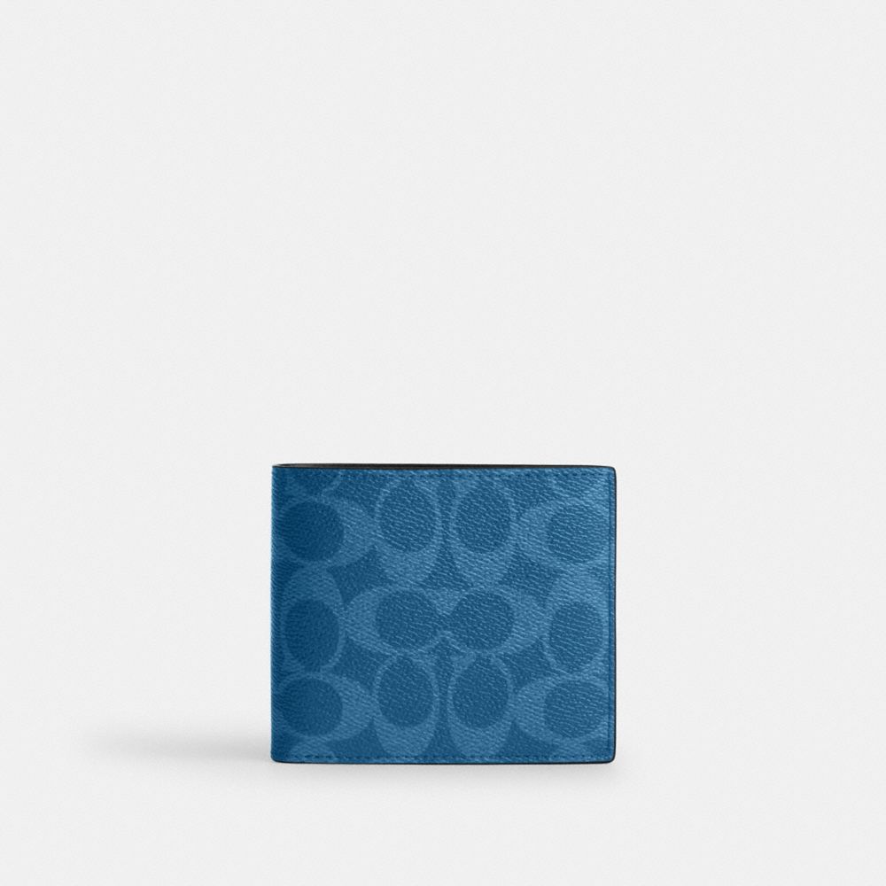 COACH®,PORTE-BILLETS POUR PIÈCE D’IDENTITÉ EN TOILE SIGNATURE,Toile exclusive,Bleu Vert D’eau,Front View