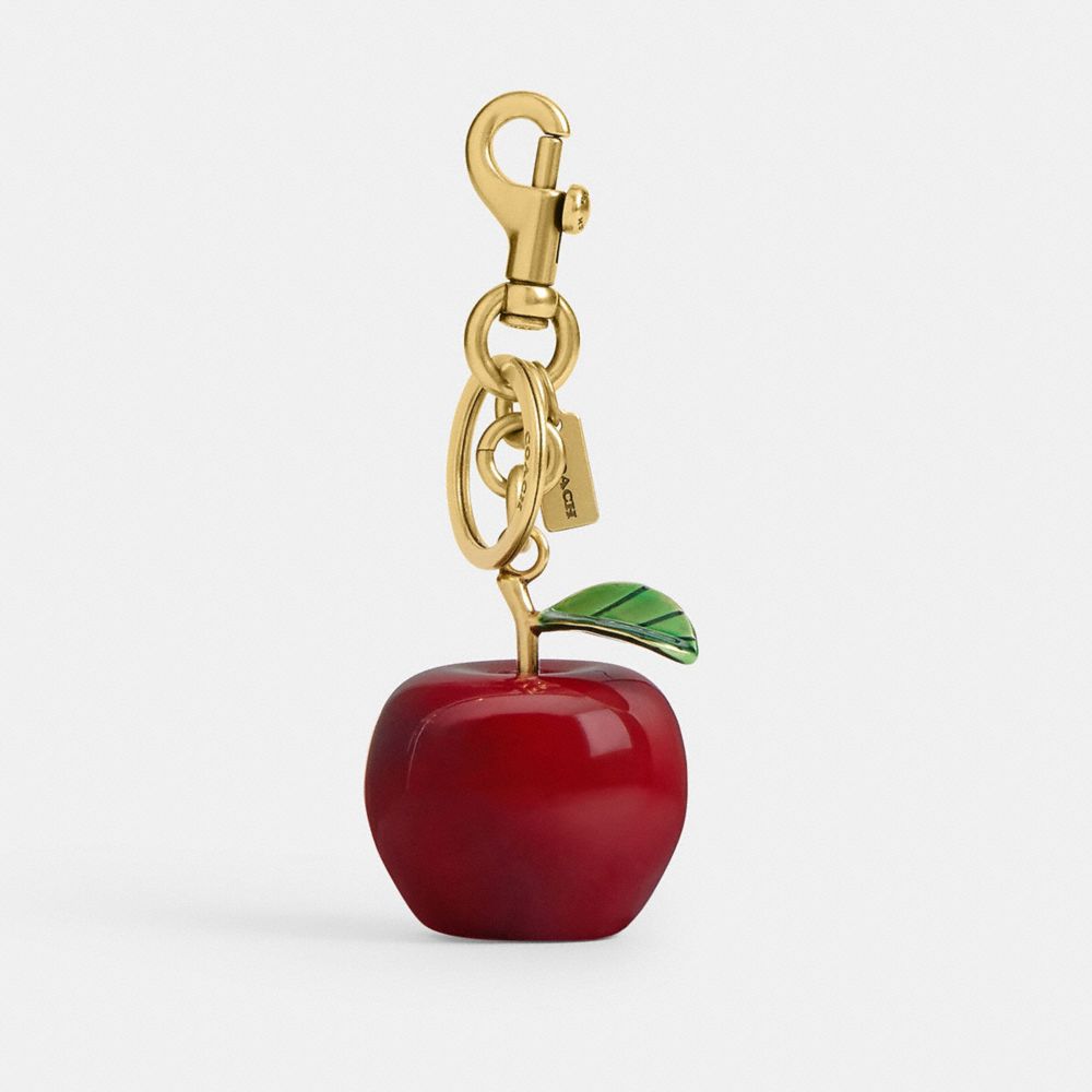 COACH®,Small Apple Bag Charm,Bag Charm,Metal Material,Logo,Engraving,Key Ring,Brass,Casual,Maroon,Front View