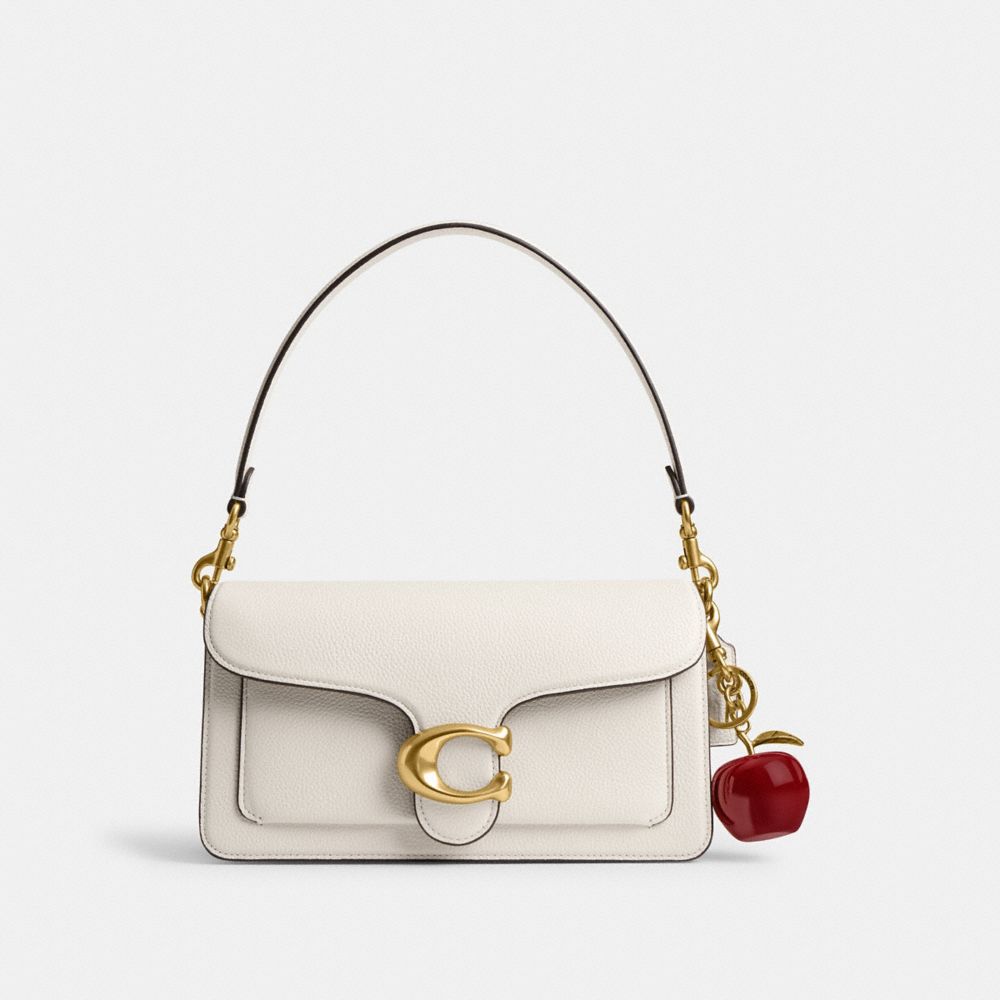 COACH®,Small Apple Bag Charm,Bag Charm,Metal Material,Logo,Engraving,Key Ring,Brass,Casual,Maroon,Angle View