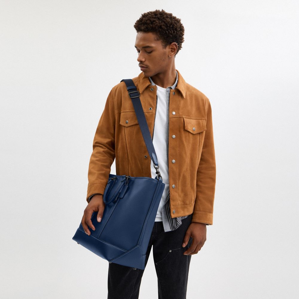 COACH®,Metropolitan Carryall,Leather,Tote,Embossed,Logo,Work,Casual,Navy,Detail View