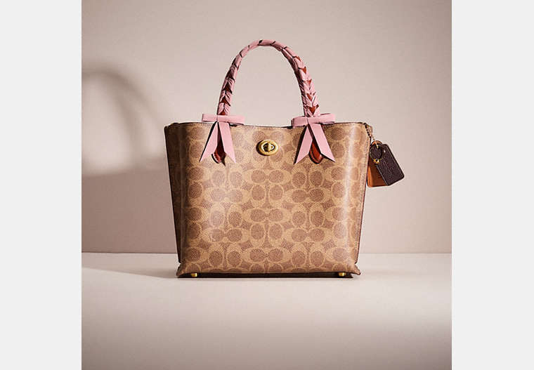 COACH®,UPCRAFTED WILLOW TOTE 24 IN SIGNATURE CANVAS,Sweet Nostalgia,Brass/Tan/Rust,Front View