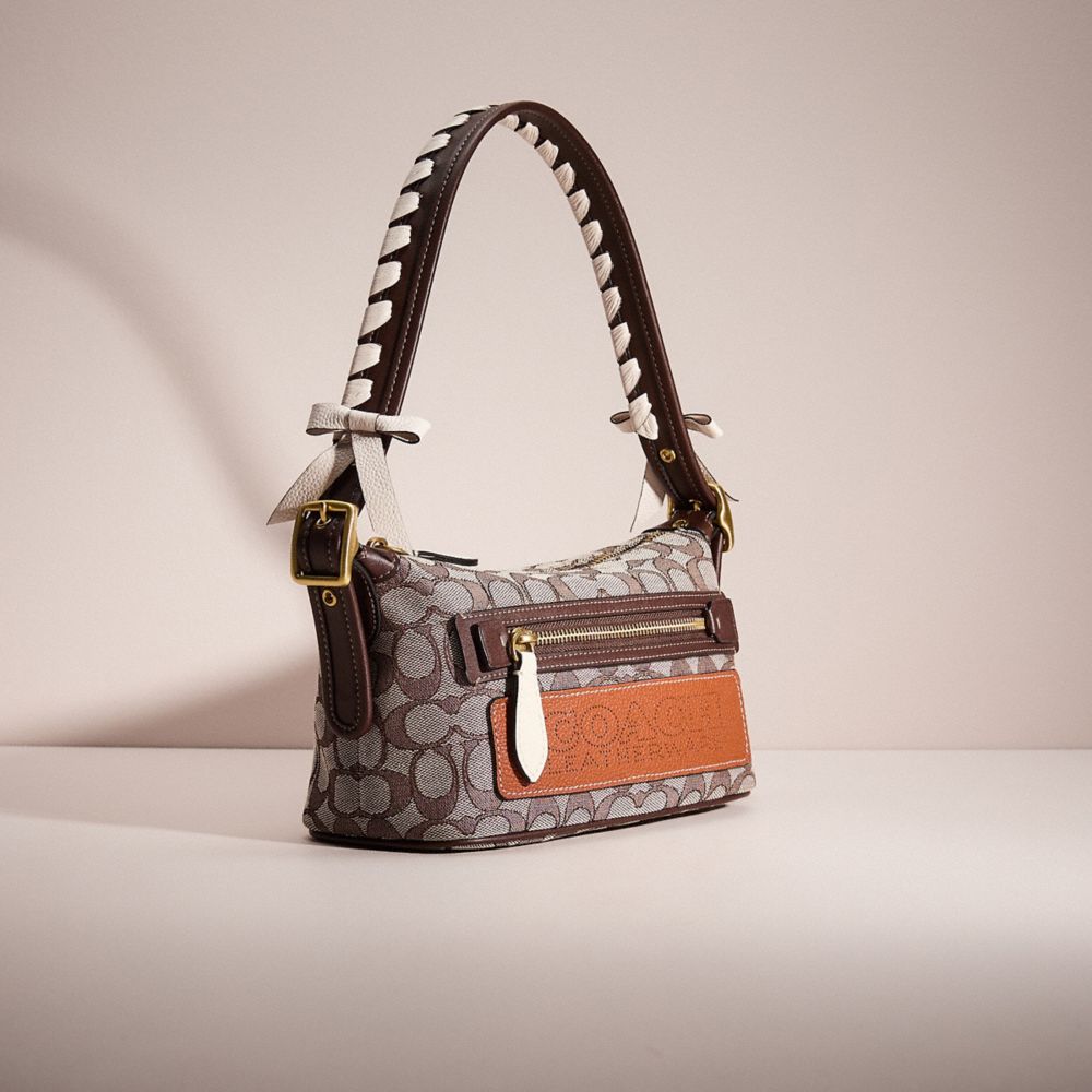 COACH®,UPCRAFTED DEMI BAG IN SIGNATURE JACQUARD,Sweet Nostalgia,Brass/Oak Maple,Angle View