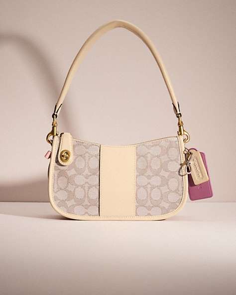 COACH®,UPCRAFTED SWINGER BAG IN SIGNATURE JACQUARD,Sweet Nostalgia,Brass/Stone Ivory,Front View