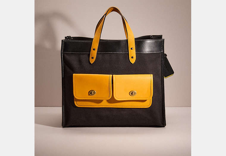 COACH®,UPCRAFTED FIELD TOTE 40 IN ORGANIC COTTON CANVAS,Black Copper/Black,Front View