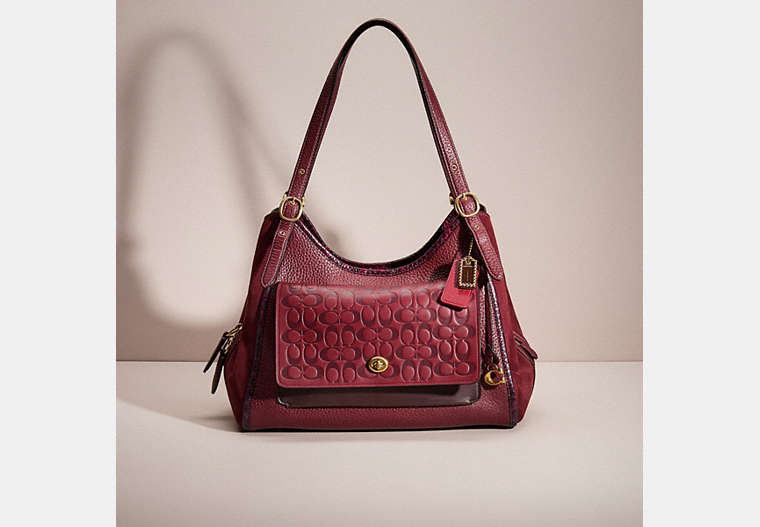 COACH®,UPCRAFTED LORI SHOULDER BAG WITH SNAKESKIN DETAIL,Brass/Wine,Front View