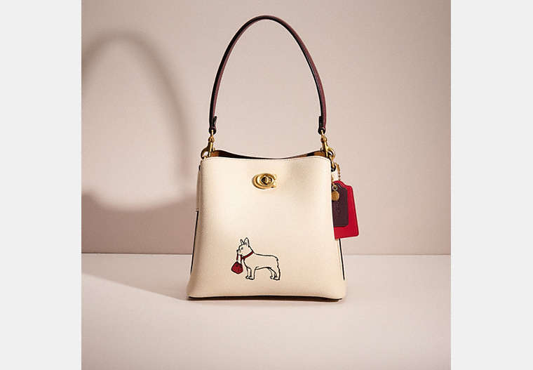 COACH®,UPCRAFTED WILLOW BUCKET BAG IN COLORBLOCK,Sweet Nostalgia,Brass/Chalk Multi,Front View