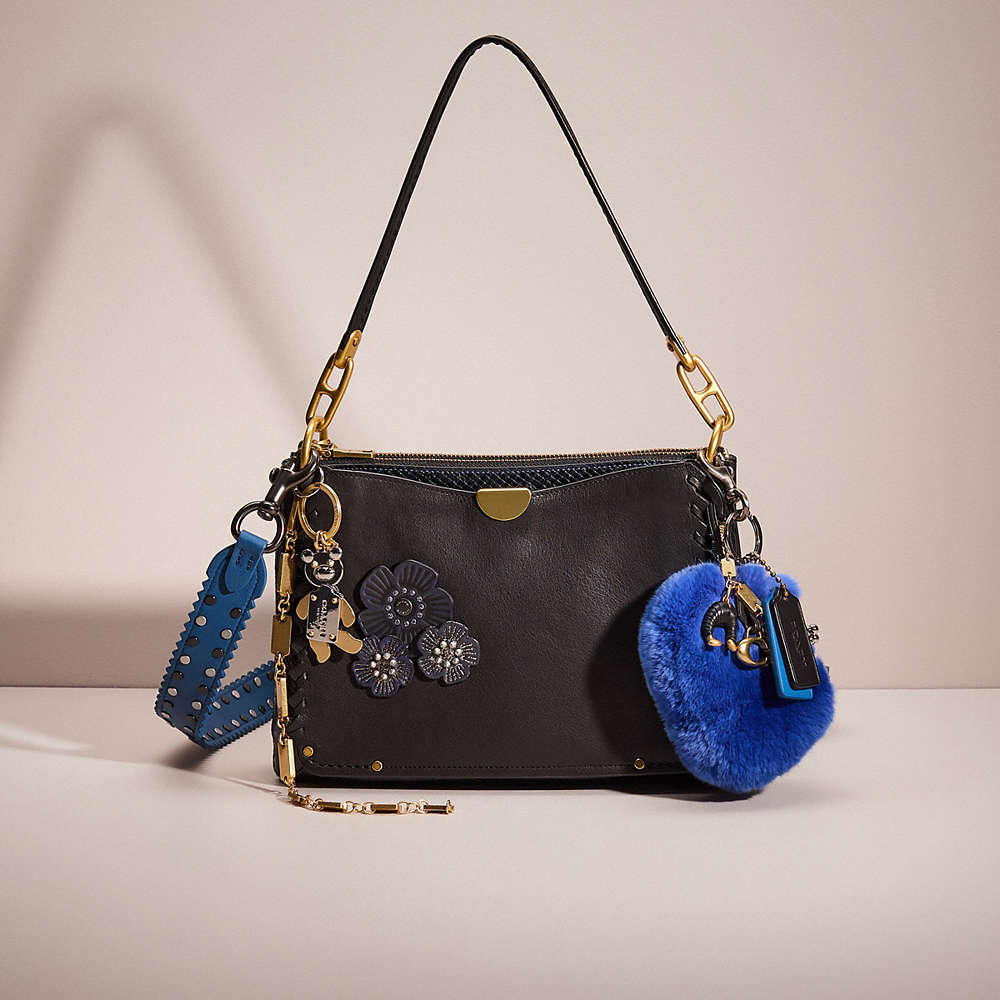 Coach Upcrafted Dreamer Shoulder Bag With Whipstitch And Snakeskin Detail In Black