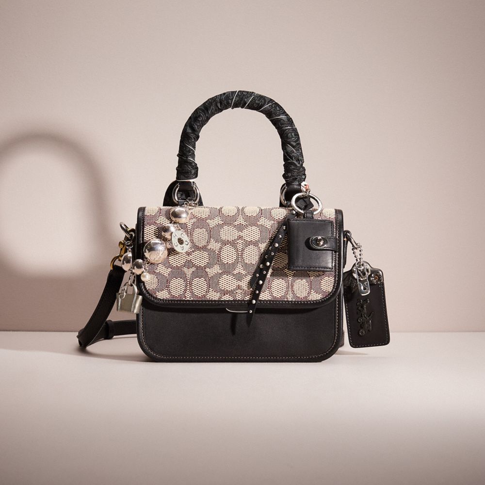 COACH®,Upcrafted Rogue Top Handle In Signature Jacquard,Recycled Polyester,Cotton,Crossbody,3D Embellishment,Mixed Media,M...,Black,Front View