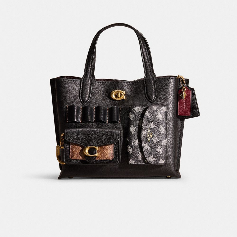 COACH®,Cuir galet poli,Laiton/Noir,Front View