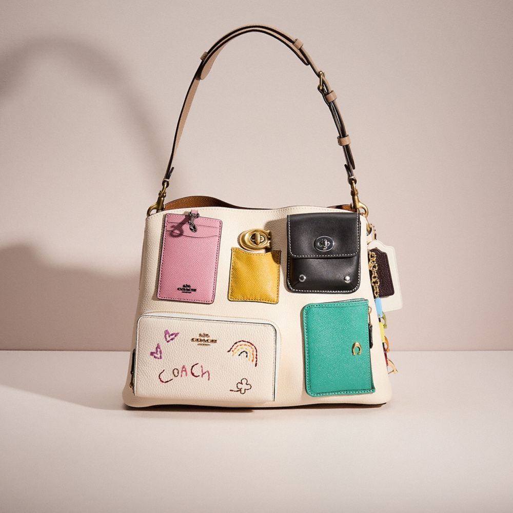 COACH®,UPCRAFTED WILLOW SHOULDER BAG IN COLORBLOCK,Brass/Chalk Multi,Front View