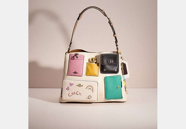 COACH®,UPCRAFTED WILLOW SHOULDER BAG IN COLORBLOCK,Brass/Chalk Multi,Front View