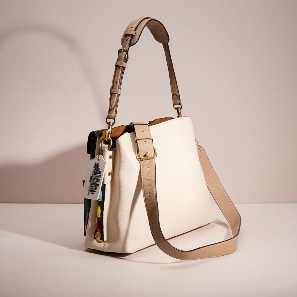 COACH®,UPCRAFTED WILLOW SHOULDER BAG IN COLORBLOCK,Brass/Chalk Multi,Angle View