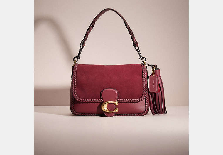 COACH®,UPCRAFTED SOFT TABBY SHOULDER BAG WITH BRAID,Brass/Wine,Front View