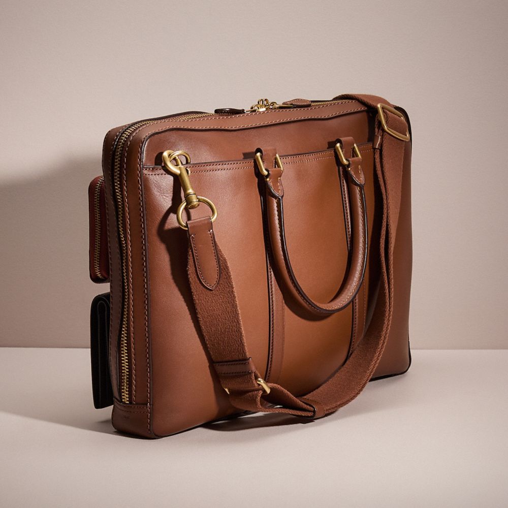 COACH®,UPCRAFTED METROPOLITAN SLIM BRIEF,Brass/Saddle,Angle View