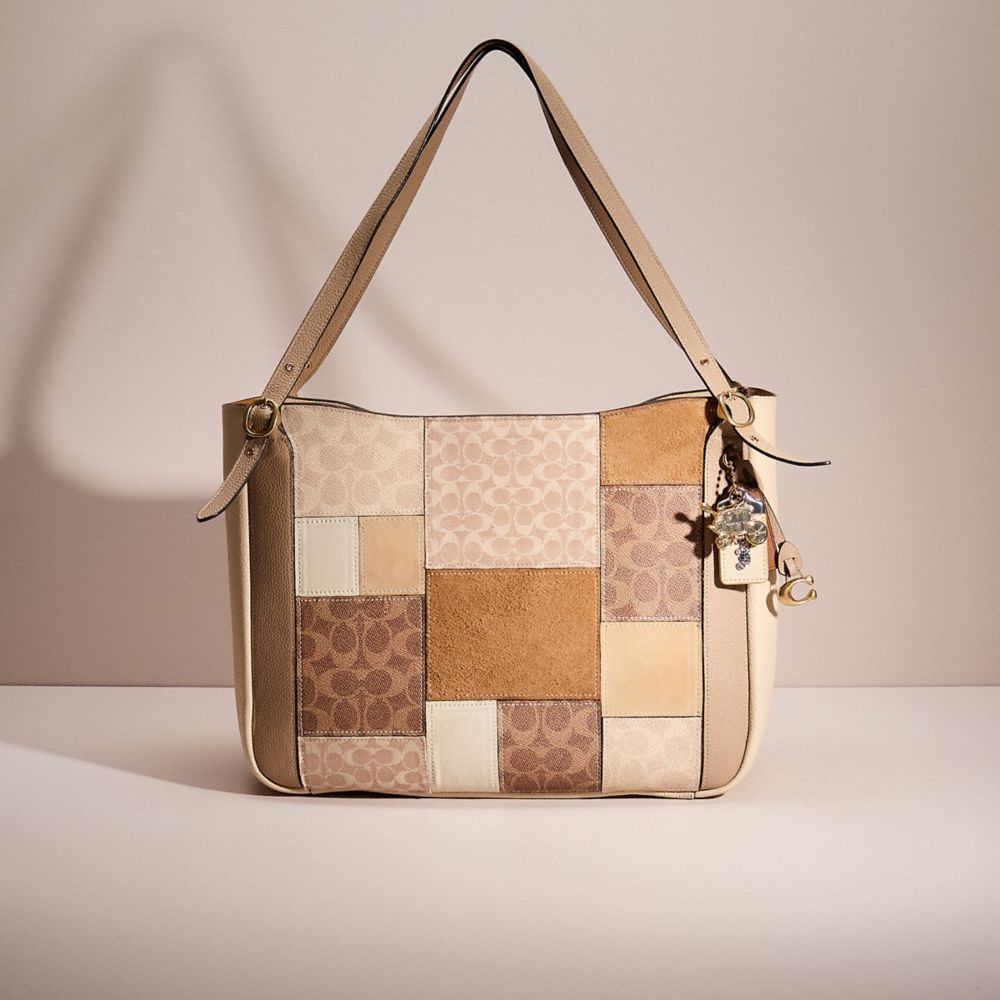 COACH®,UPCRAFTED ALANA TOTE IN COLORBLOCK,Brass/Ivory Multi,Front View