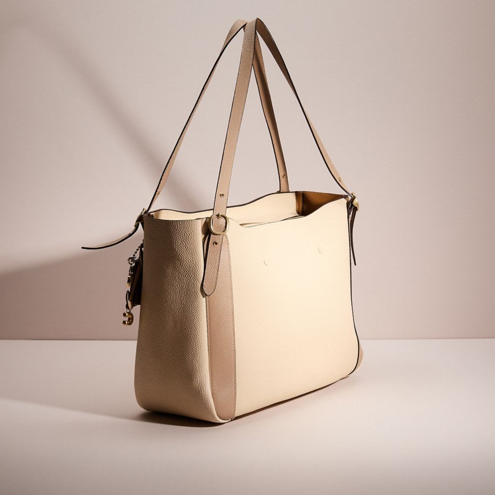 COACH®,UPCRAFTED ALANA TOTE IN COLORBLOCK,Brass/Ivory Multi,Angle View