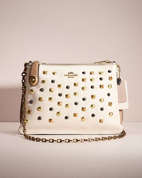 COACH®,UPCRAFTED DOUBLE ZIP SHOULDER BAG IN COLORBLOCK,Brass/Chalk,Front View