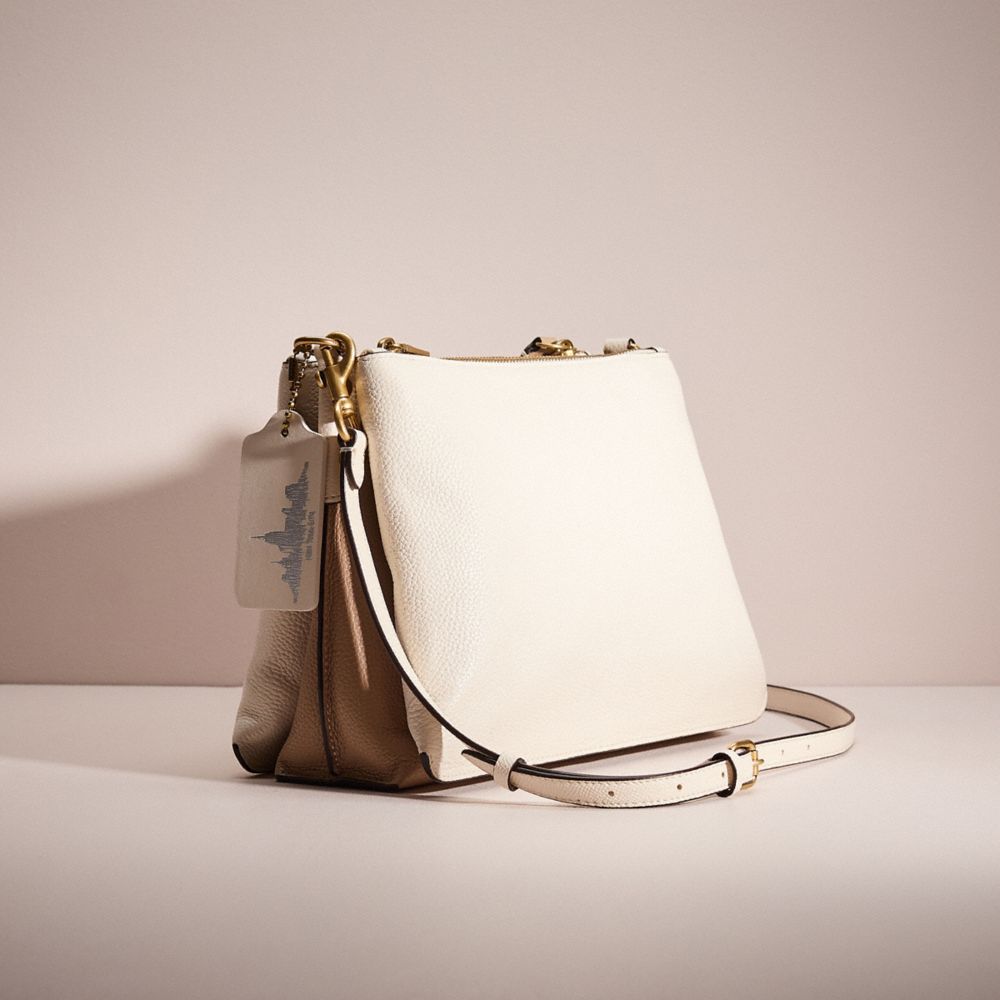 COACH®,UPCRAFTED DOUBLE ZIP SHOULDER BAG IN COLORBLOCK,Brass/Chalk,Angle View