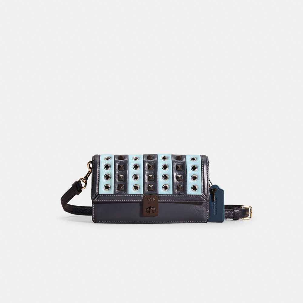 COACH®,UPCRAFTED HUTTON CLUTCH WITH COLORBLOCK QUILTING,Pewter/Midnight Navy Multi,Front View