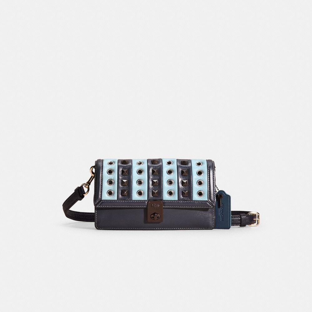 Coach Upcrafted Hutton Clutch With Colorblock Quilting In Pewter/midnight Navy Multi