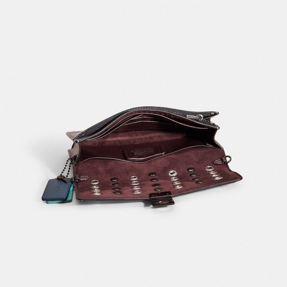 COACH®,UPCRAFTED HUTTON CLUTCH WITH COLORBLOCK QUILTING,Pewter/Midnight Navy Multi,Inside View,Top View