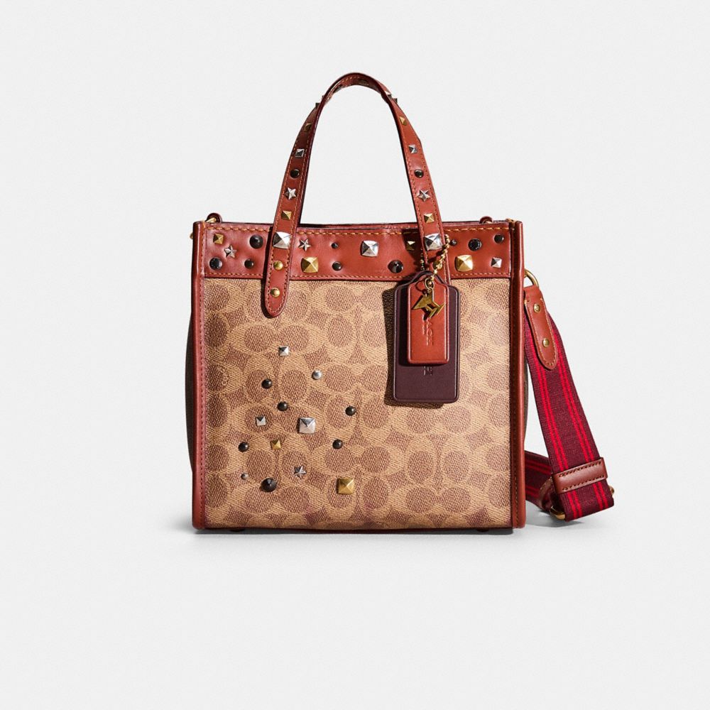 COACH®,UPCRAFTED FIELD TOTE 22 IN SIGNATURE CANVAS WITH
 HORSE AND CARRIAGE PRINT,Brass/Tan Truffle Rust,Front View