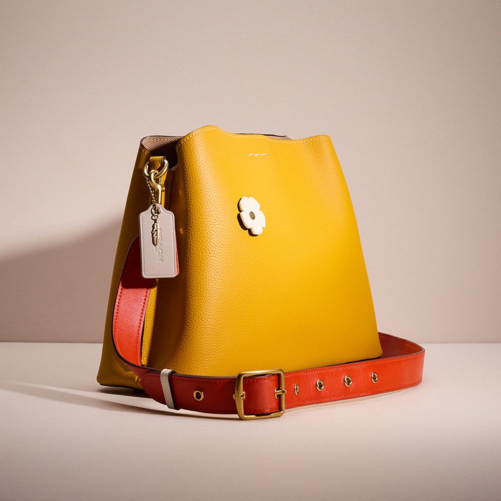 COACH®,UPCRAFTED WILLOW SHOULDER BAG IN COLORBLOCK,Brass/Buttercup Multi,Angle View