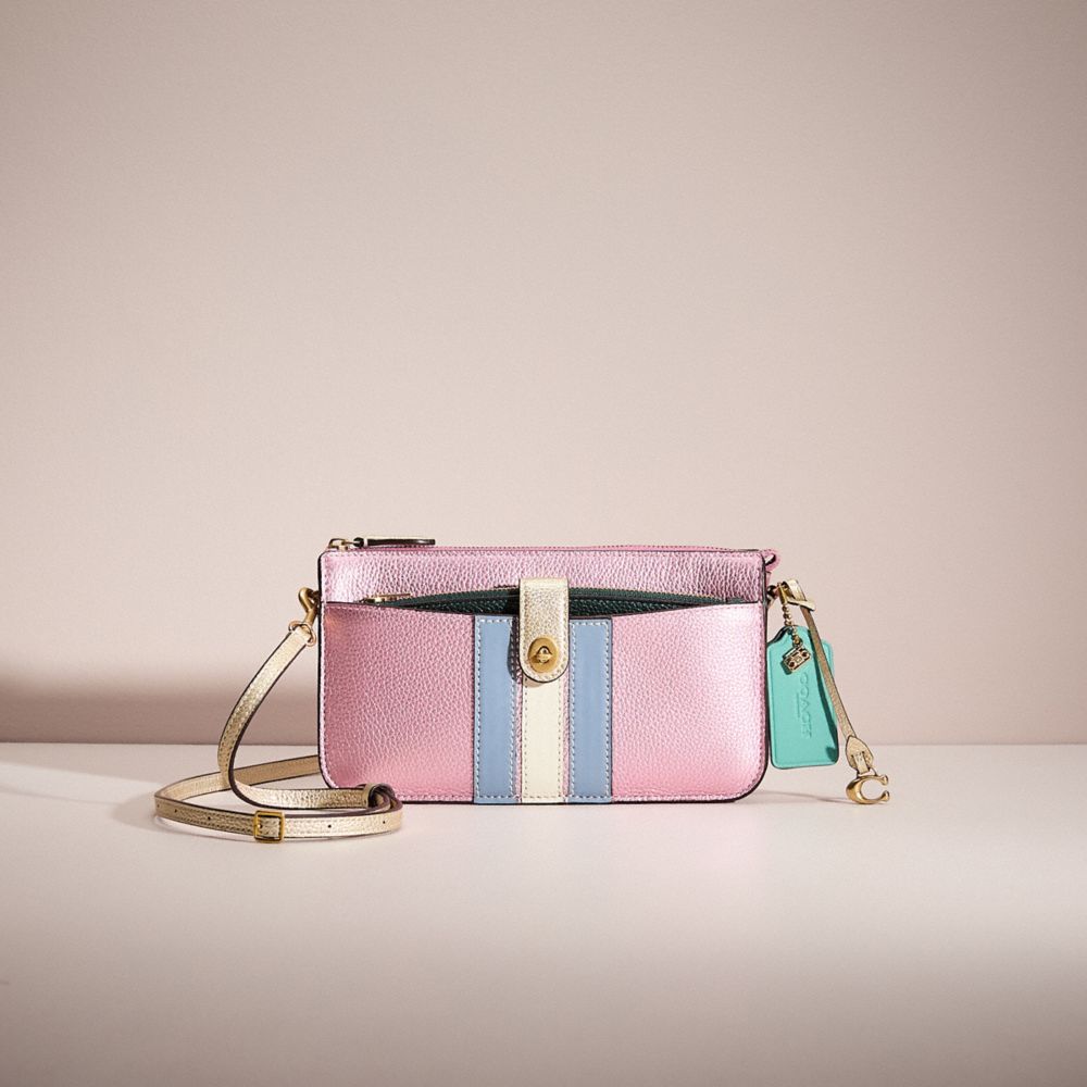COACH®,UPCRAFTED NOA POP-UP MESSENGER IN COLORBLOCK,Brass/Metallic Pink Multi,Front View