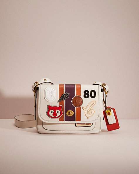 COACH®,UPCRAFTED RAMBLER CROSSBODY WITH VARSITY STRIPE,Brass/Chalk Multi,Front View