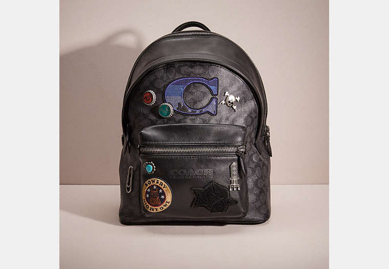 COACH®,UPCRAFTED CHARTER BACKPACK IN SIGNATURE CANVAS,Black Copper/Charcoal,Front View
