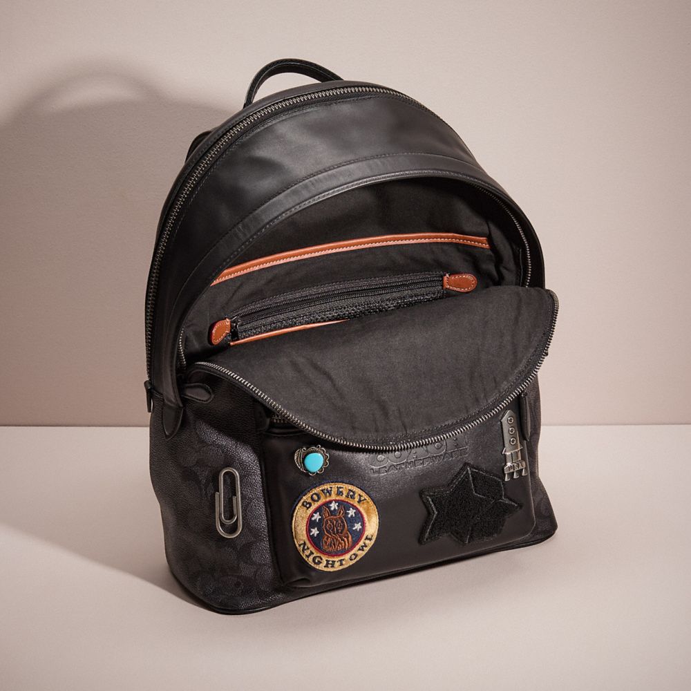 COACH®,UPCRAFTED CHARTER BACKPACK IN SIGNATURE CANVAS,Black Copper/Charcoal,Inside View,Top View