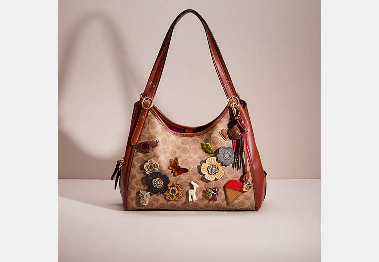 COACH®,UPCRAFTED LORI SHOULDER BAG IN SIGNATURE CANVAS,Sweet Nostalgia,Brass/Tan/Rust,Front View