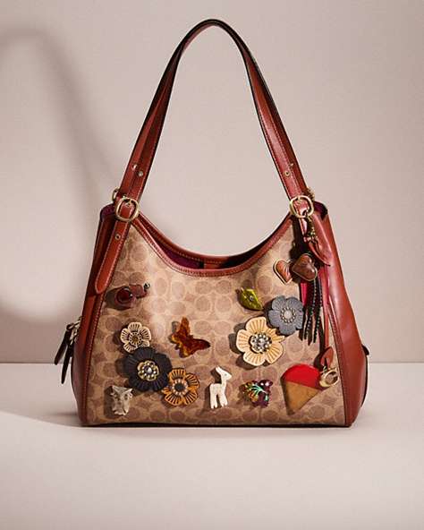 COACH®,UPCRAFTED LORI SHOULDER BAG IN SIGNATURE CANVAS,Sweet Nostalgia,Brass/Tan/Rust,Front View