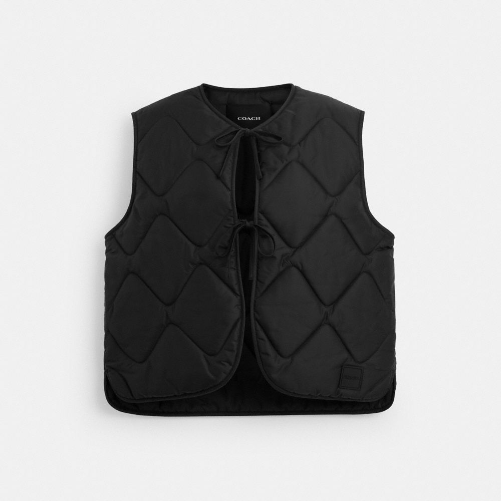 COACH®,Quilted Tie Front Vest,,Front View image number 0