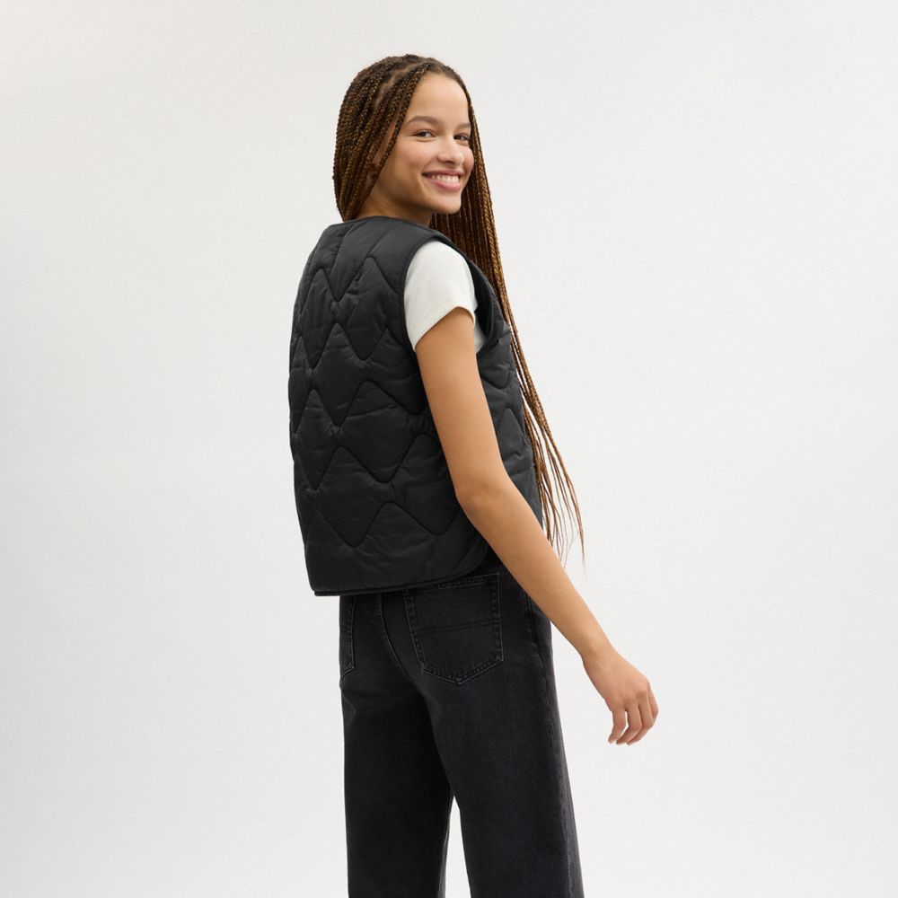COACH®,Quilted Tie Front Vest,Polyester,Polyamide,Vest,Quilted,Tie Belt,Casual,,Scale View