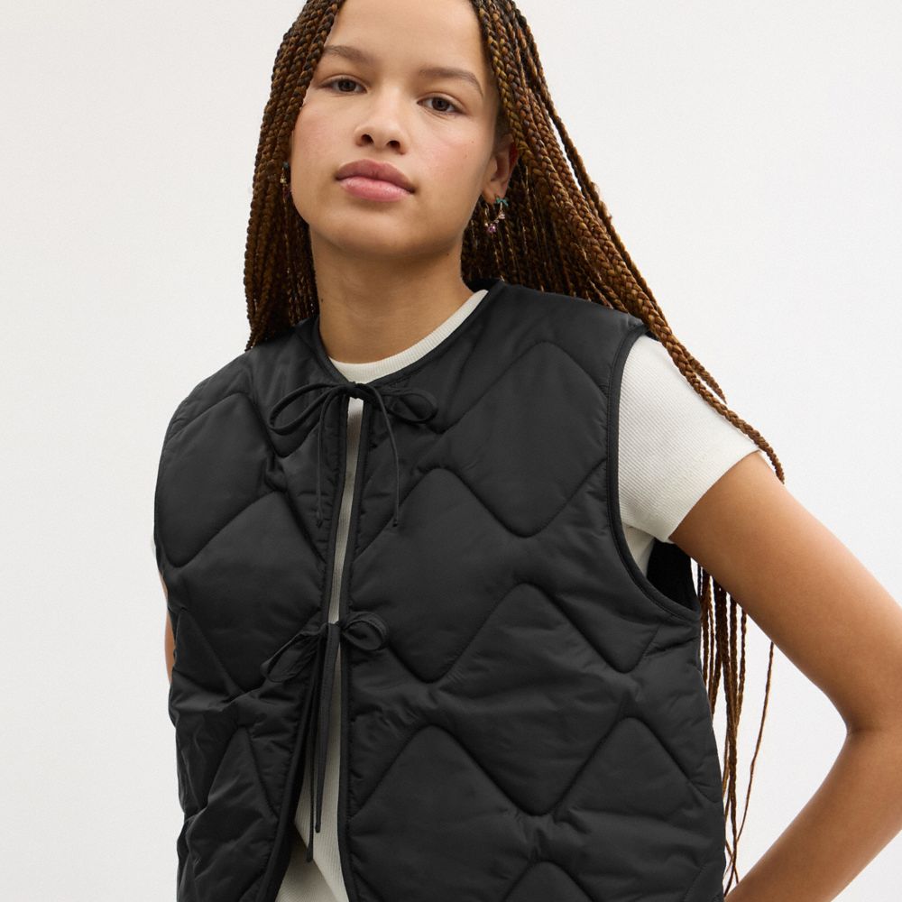 COACH®,Quilted Tie Front Vest,Polyester,Polyamide,Vest,Quilted,Tie Belt,Casual,,Detail View
