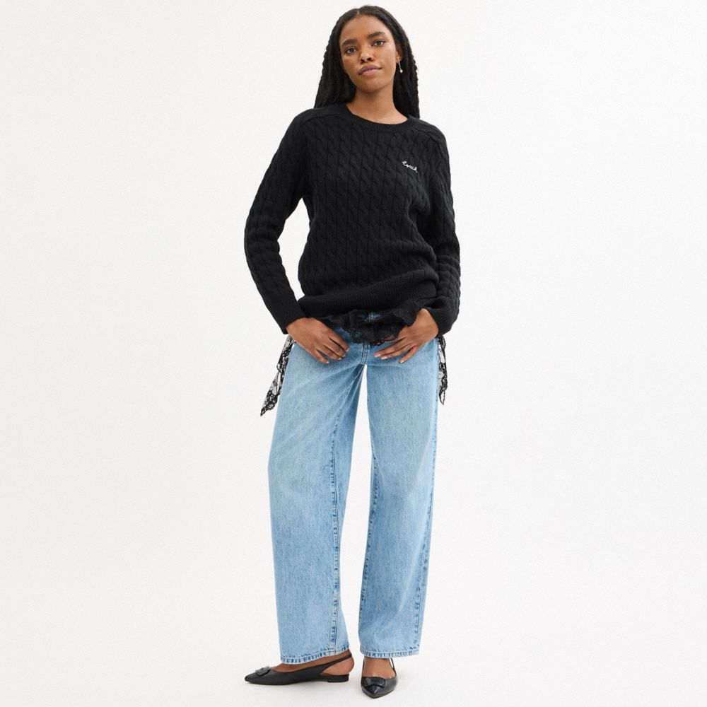 COACH®,Crewneck Cable Knit Sweater,,Scale View