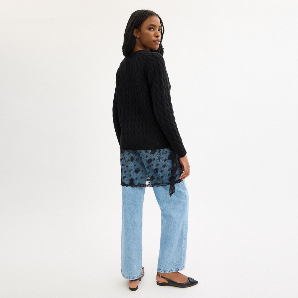 COACH®,Crewneck Cable Knit Sweater,,Scale View